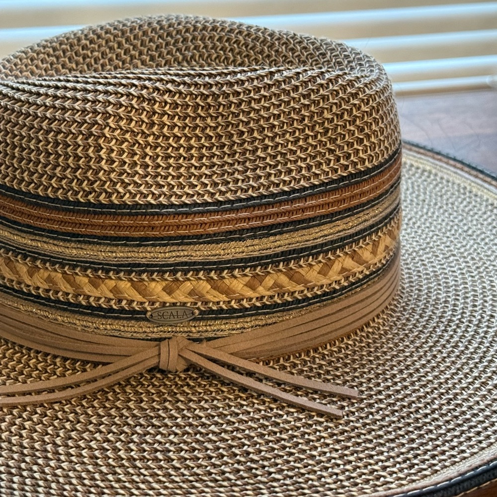 Scala Straw Sun Hat with Black and Tan Accents - Picture 3 of 8